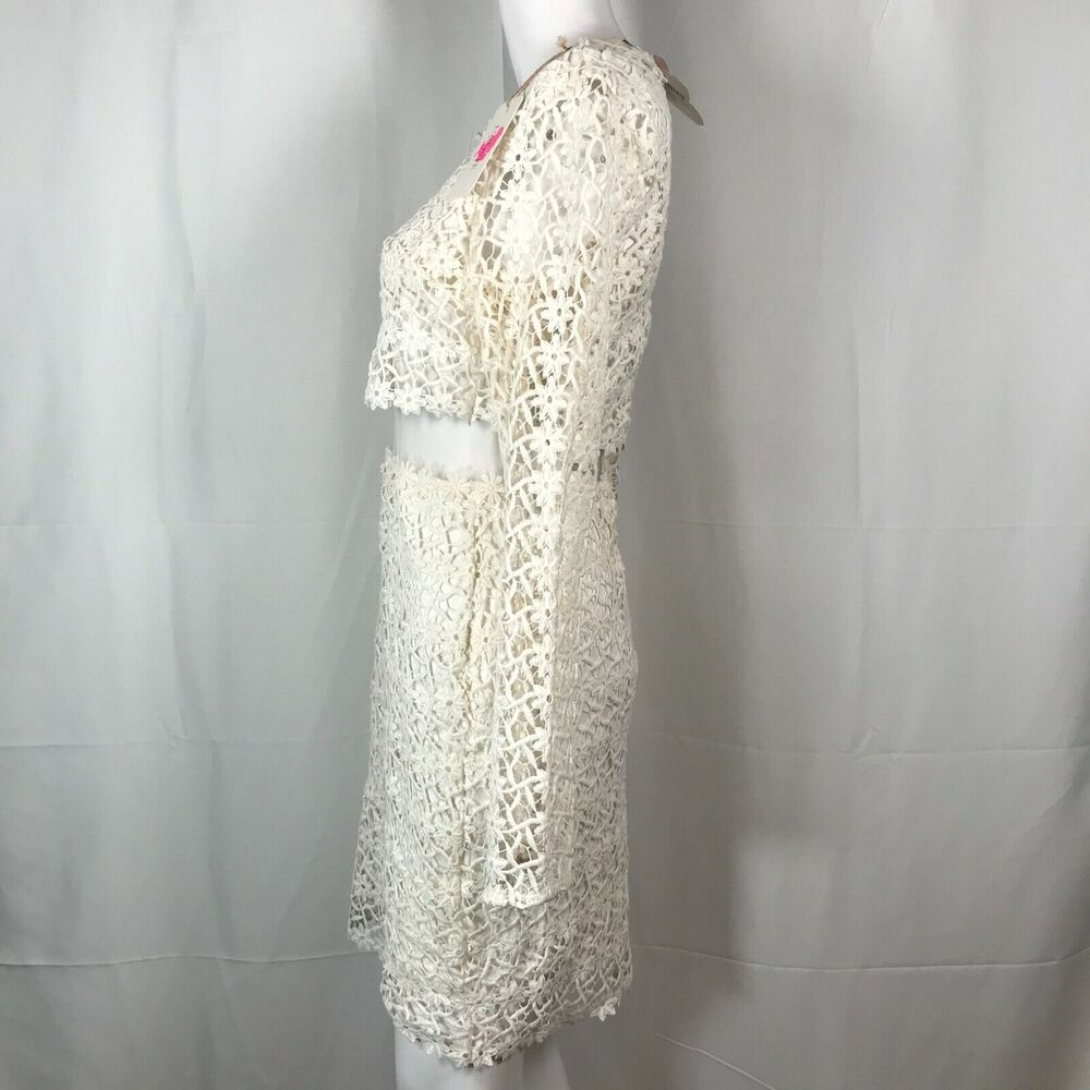 NWT L'Atiste By Amy Dress Womens Sz M White Lace Long Sleeve‎ Sheer Sheath - Picture 3 of 11